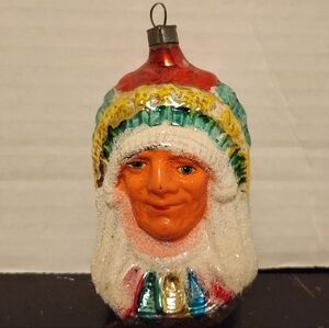 1950s West Germany Indian Chief Glass Christmas Ornament